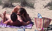 Amateur group sex with Ainara and two couples on the beach